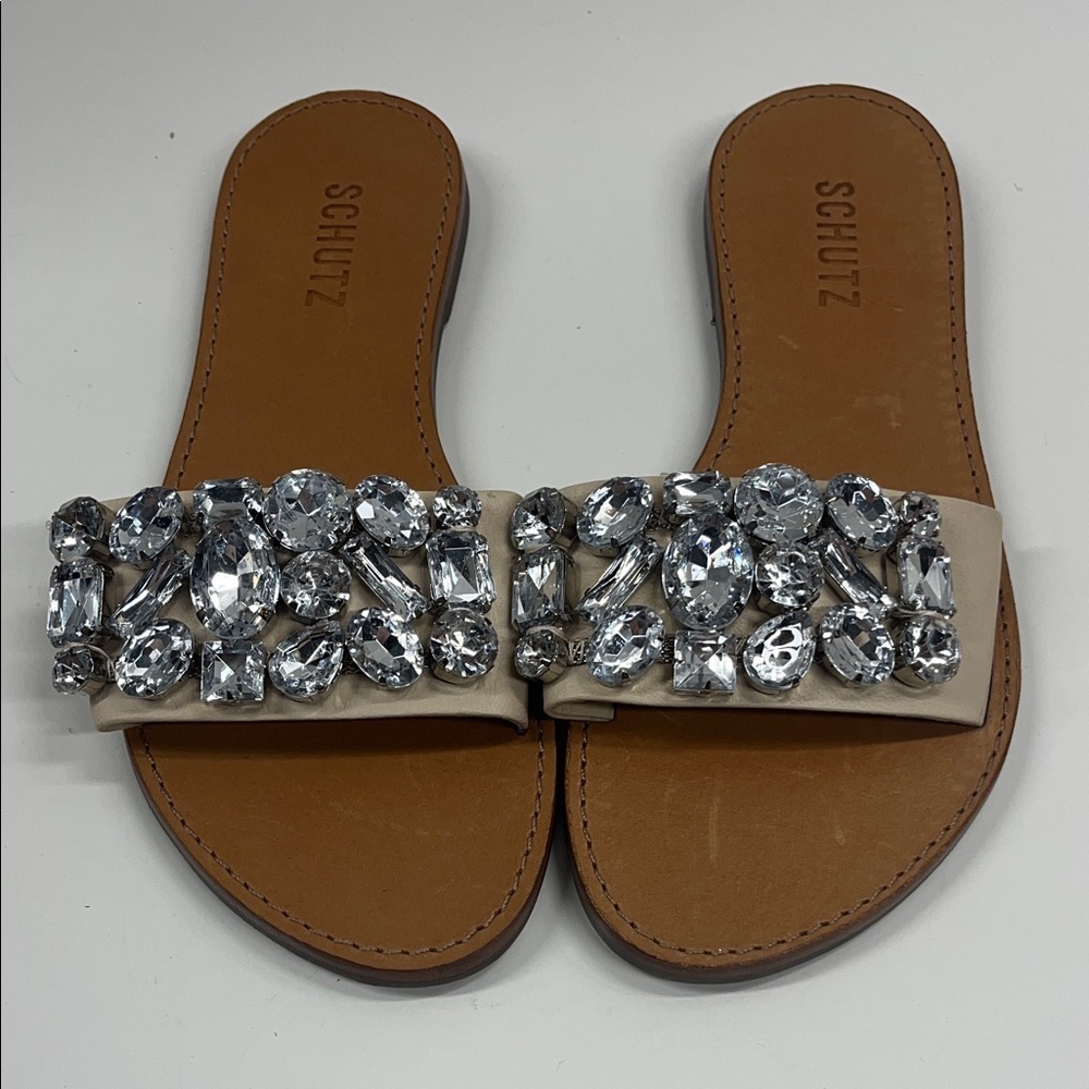 New Schutz Jolie Sandal with Gems in Eggshell Size 6.5 - Picture 4 of 6